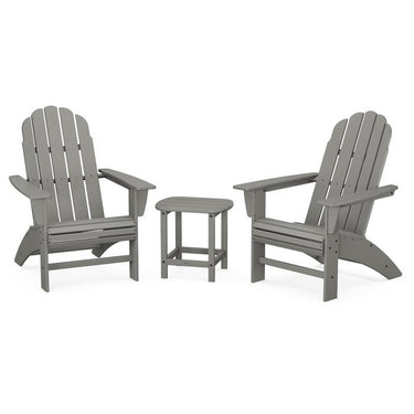 POLYWOOD Vineyard 3-Piece Curveback Adirondack Set w/ South Beach 18-Inch Side Table - Slate Grey